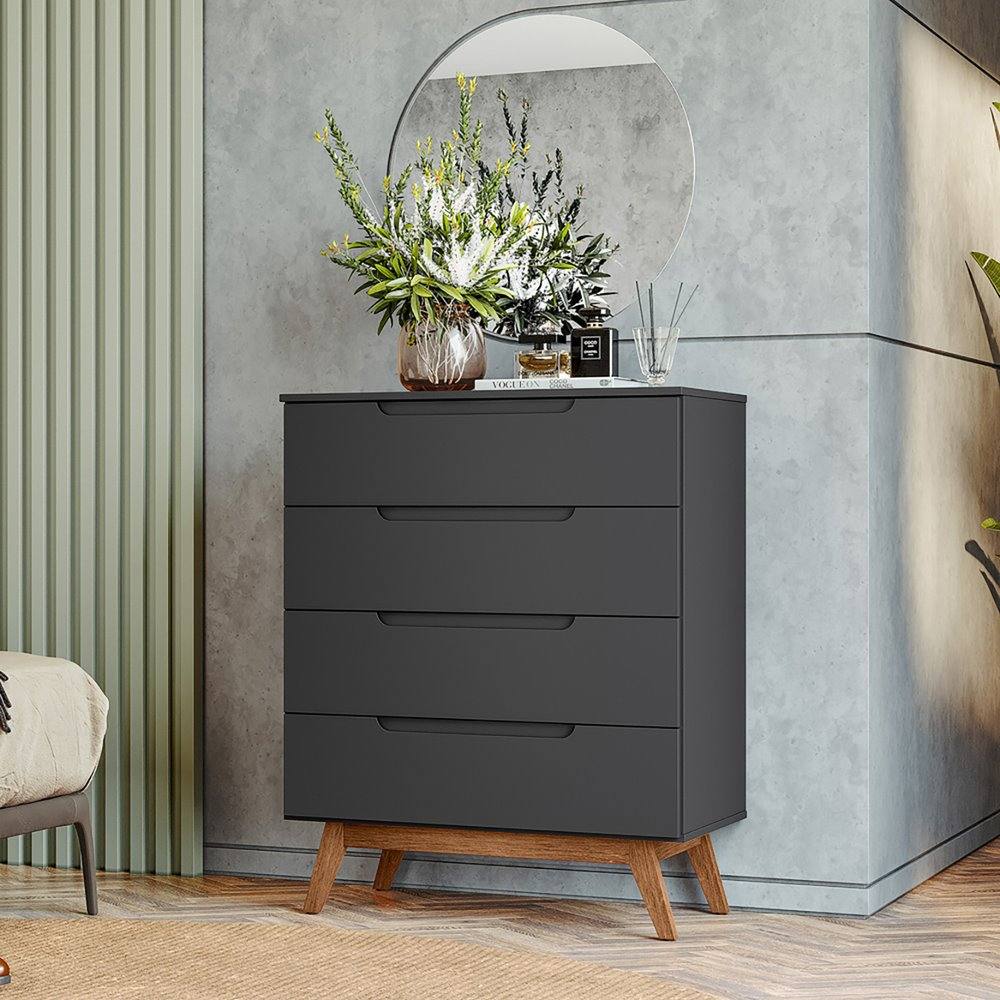 Cômoda com 04 Gavetas Alpi Retrô Preto Olivar